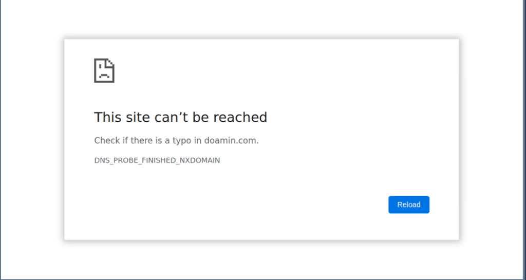 Error screen showing WordPress website not loading due to DNS issue